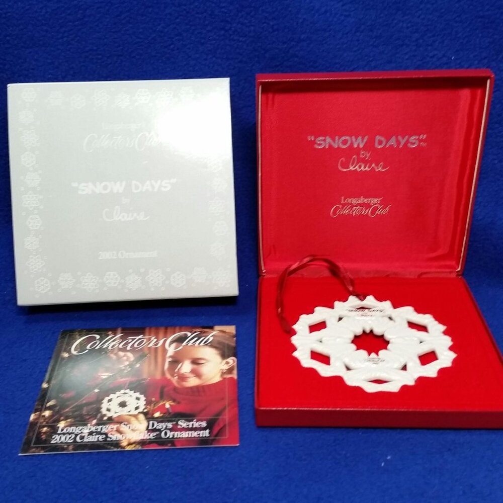 Longaberger Snow Days 2002 Claire Snowflake Ornament Collector's Club In Box